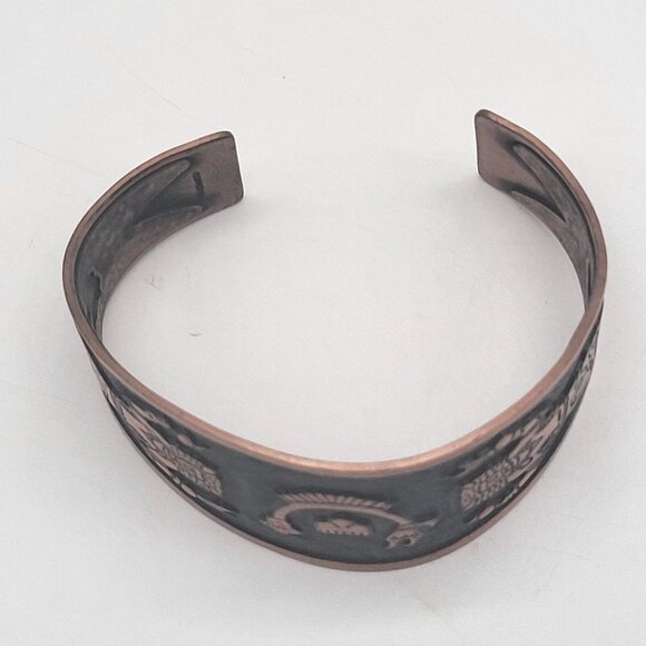 Copper Cuff Bracelet Etched Buffalo Dancer Rainbow Yei Design WM - Picture 2 of 11